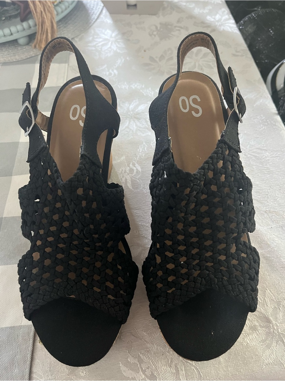 SO Black Woven Slingback Sandals with Buckle